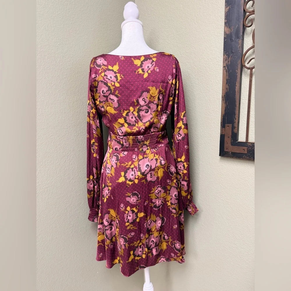 Free People Morning Floral Burgundy Mini Dress